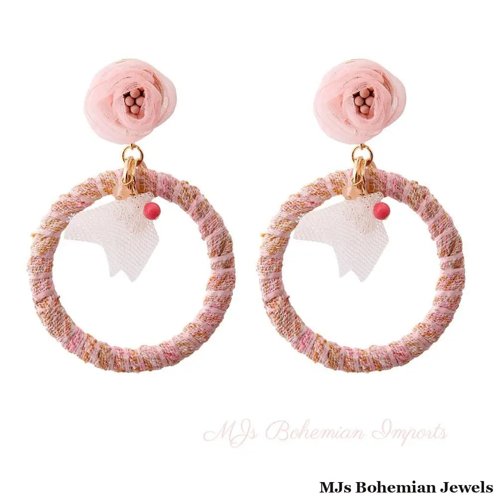 Pink Tulle Drop Hoop Earrings
