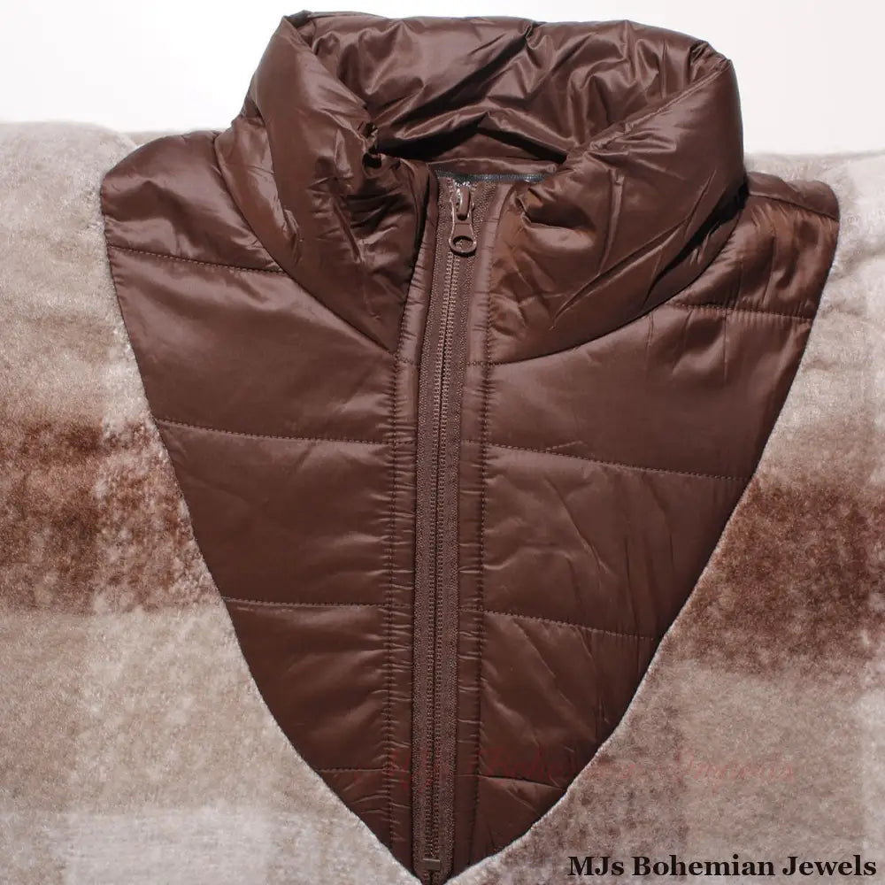 Poly Brown Plaid Long Zip Fringe Poncho for Women