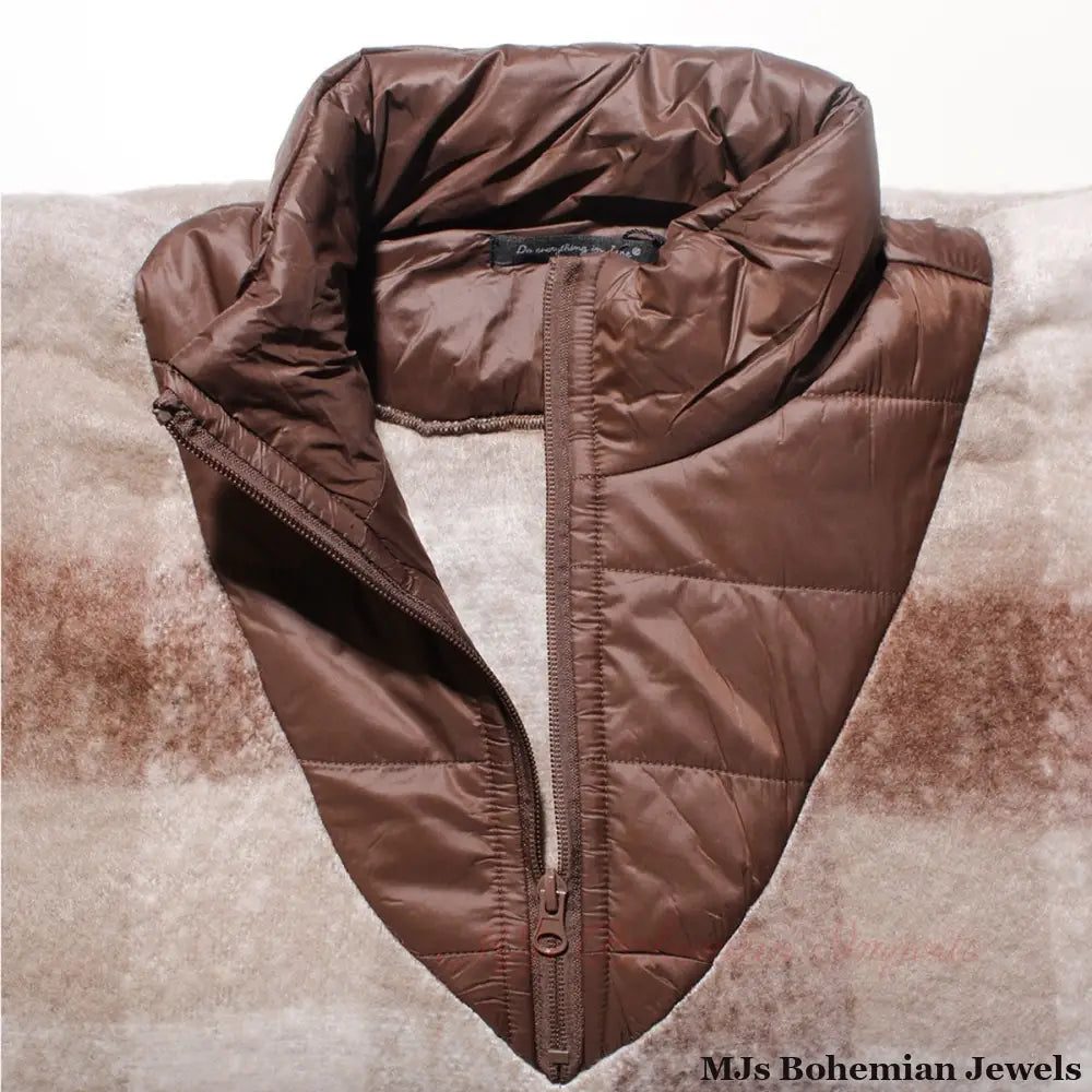 Poly Brown Plaid Long Zip Fringe Poncho for Women