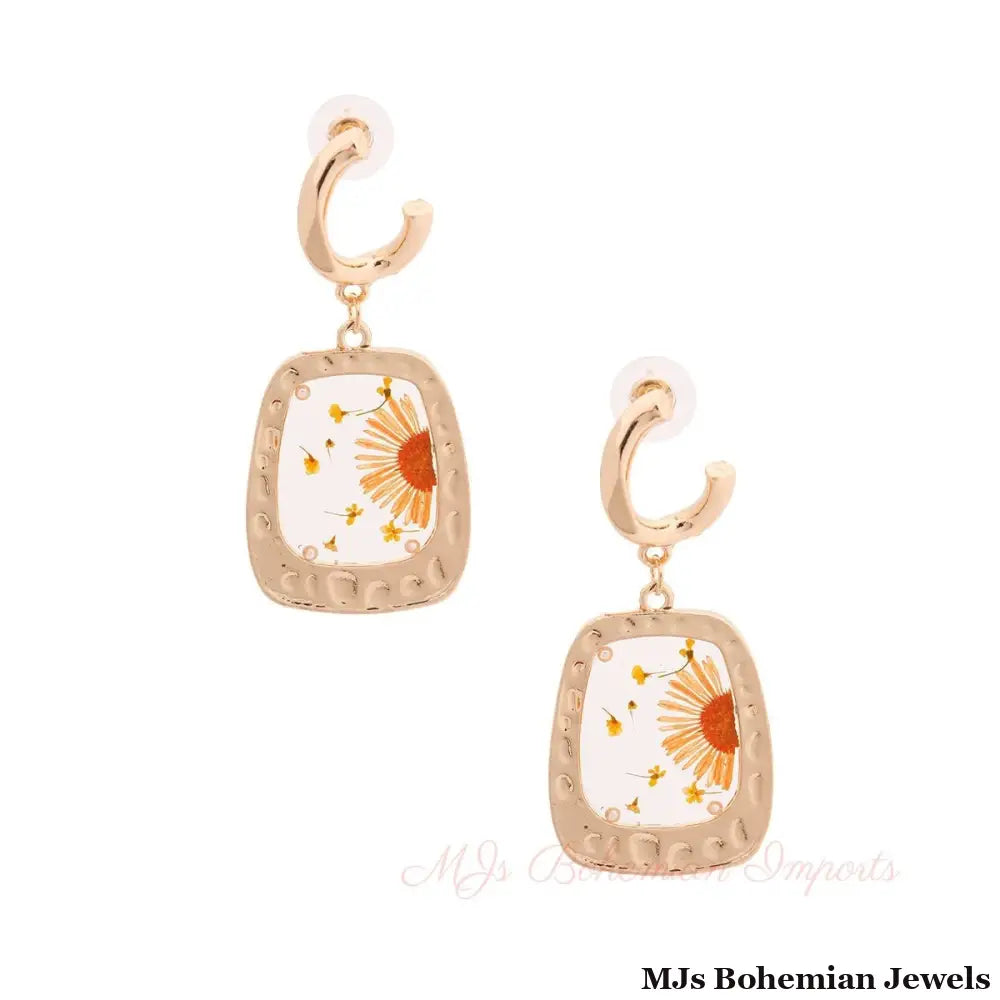 Pressed Flower Gold Earrings