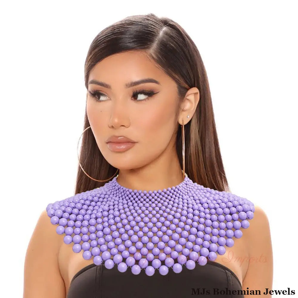 Purple Bead Bib Necklace Set