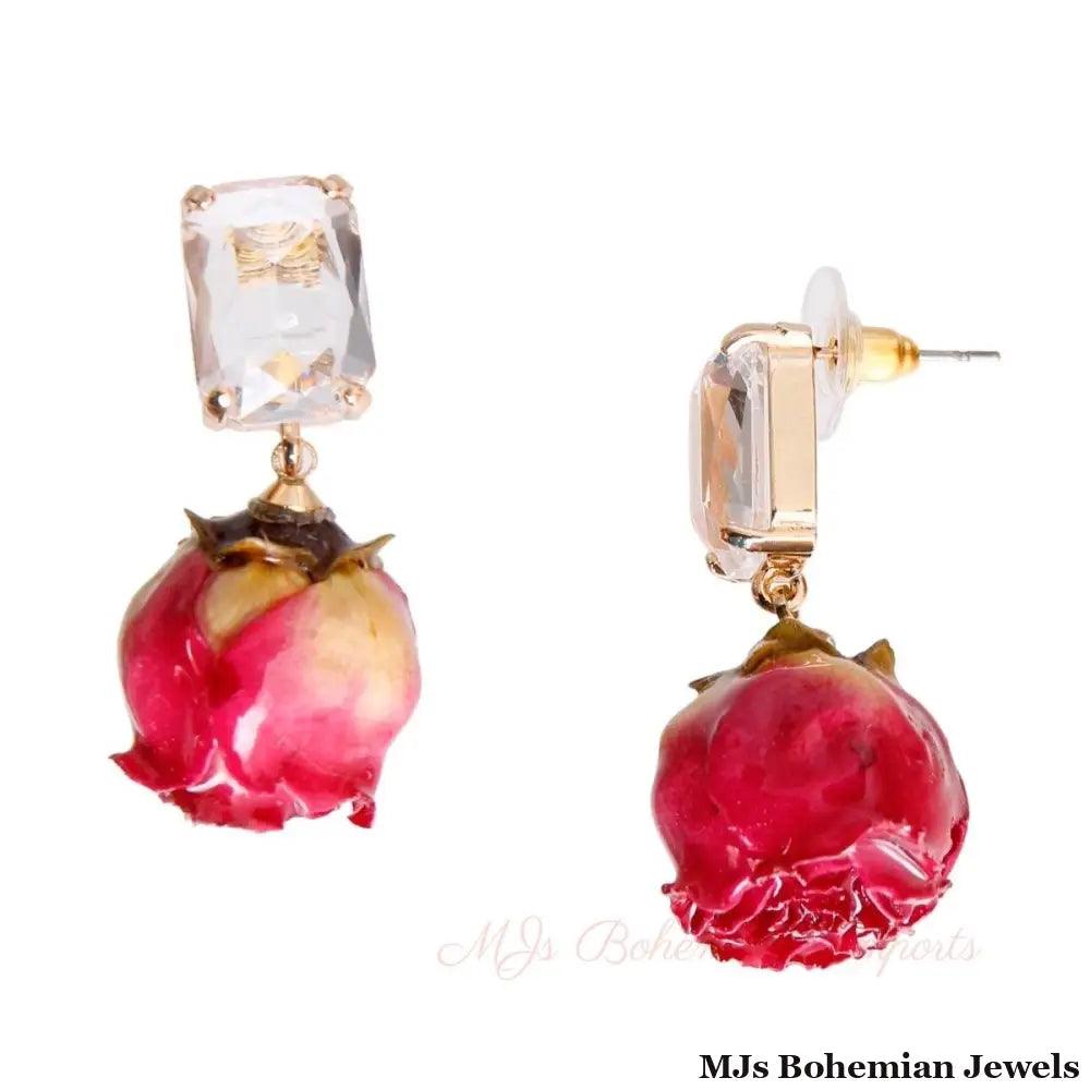 Purple Dried Rose Bud Earrings