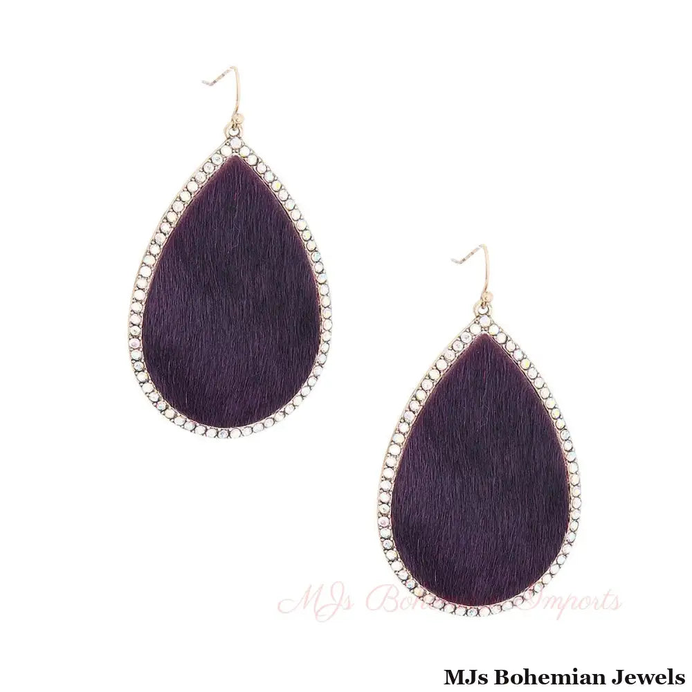 Purple Genuine Leather Teardrop Earrings