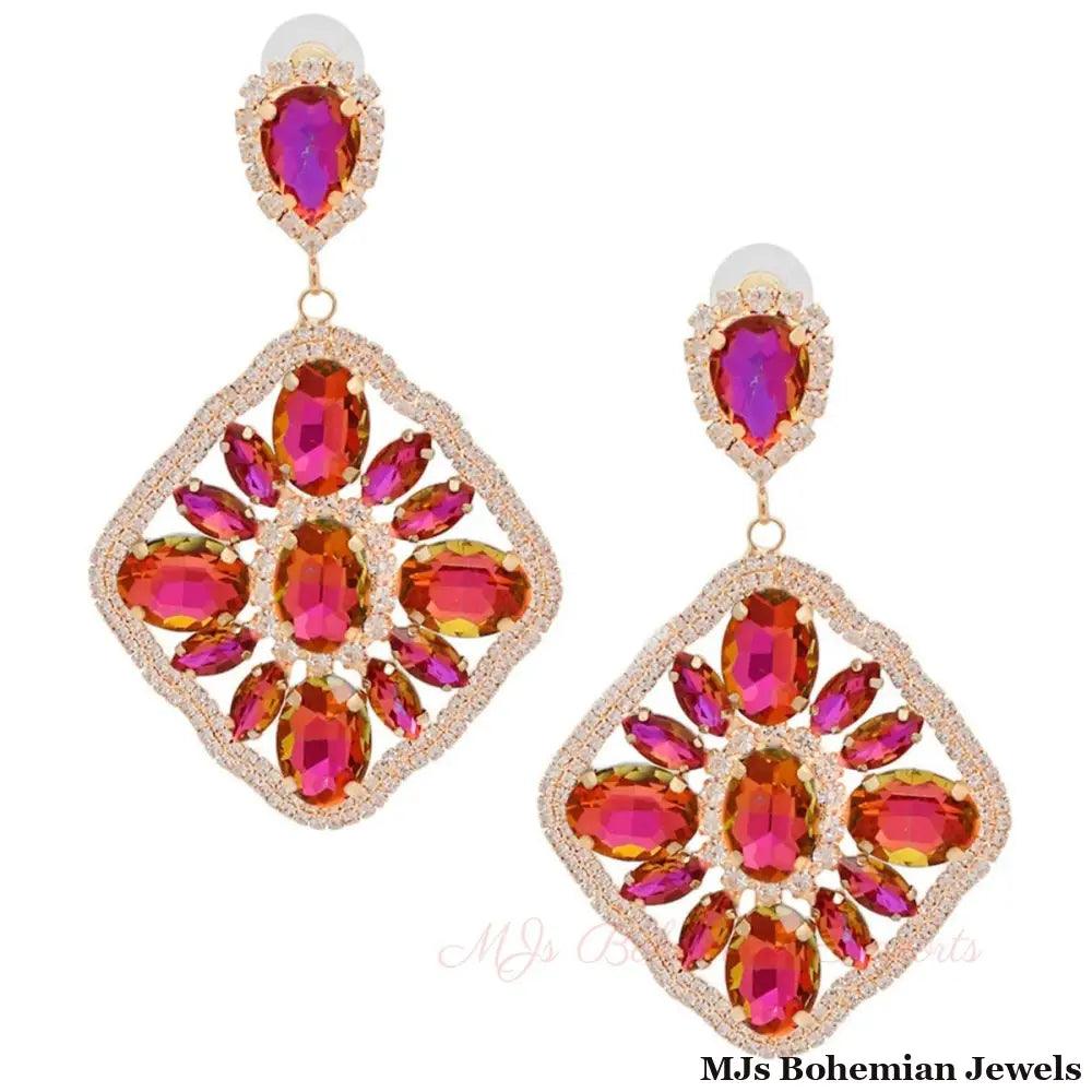 Purple Glass Crystal Diamond Earrings