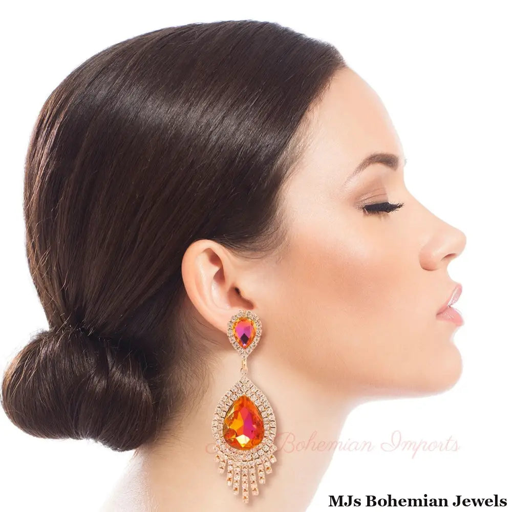 Purple Teardrop Fringe Earrings