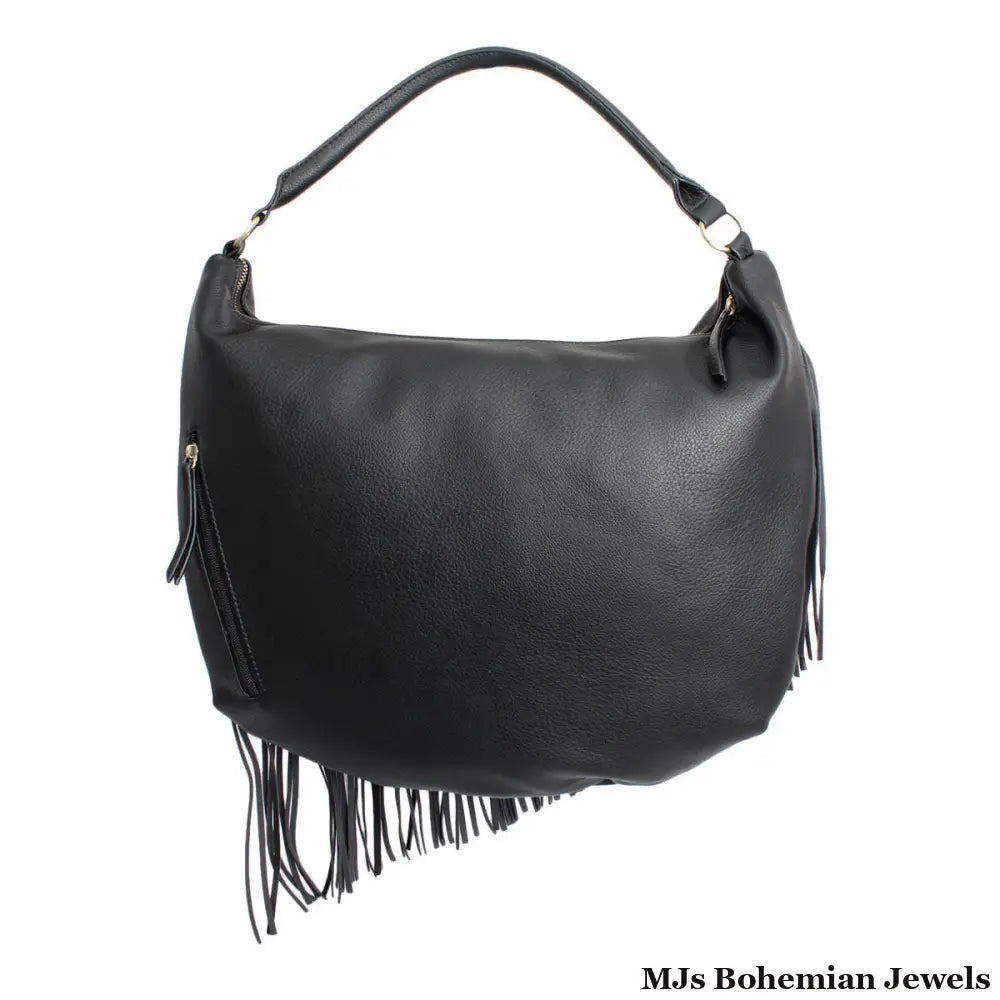 Purse Black Diagonal Fringe Hobo Bag for Women