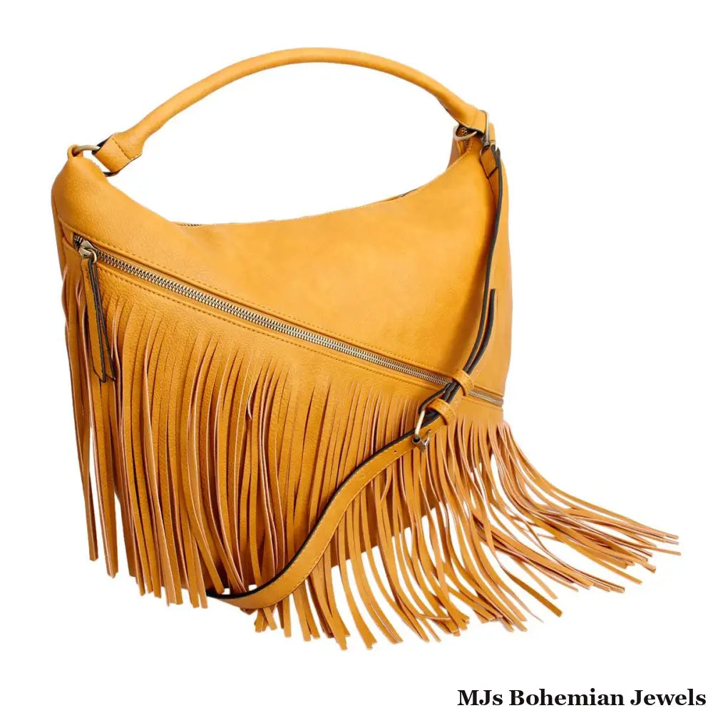 Purse Mustard Diagonal Fringe Hobo Bag for Women