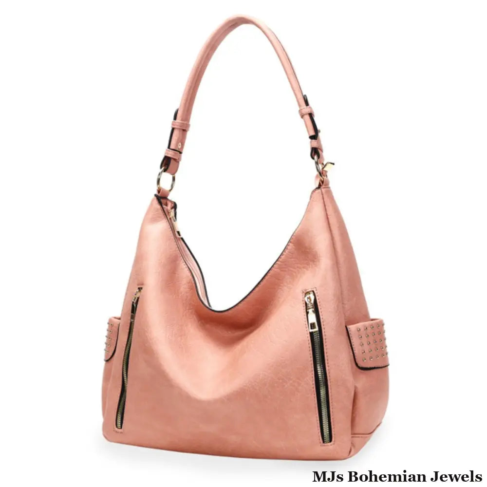 Purse Pink and Gold Stud Hobo Bag for Women