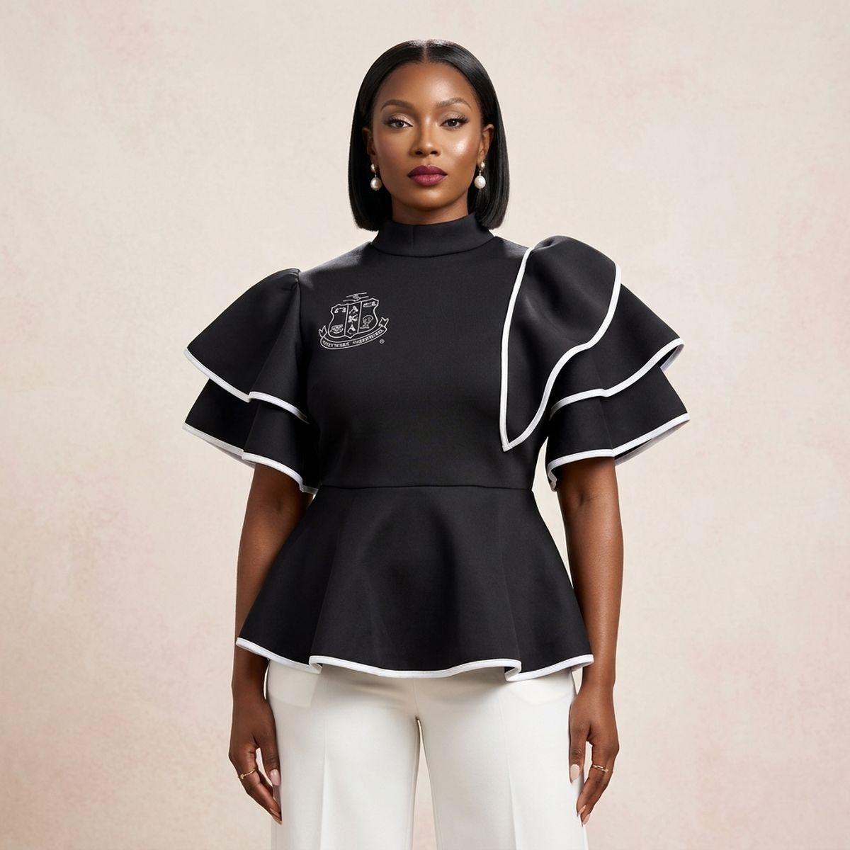AKA Shield X-Large Black & White Trim Peplum Top