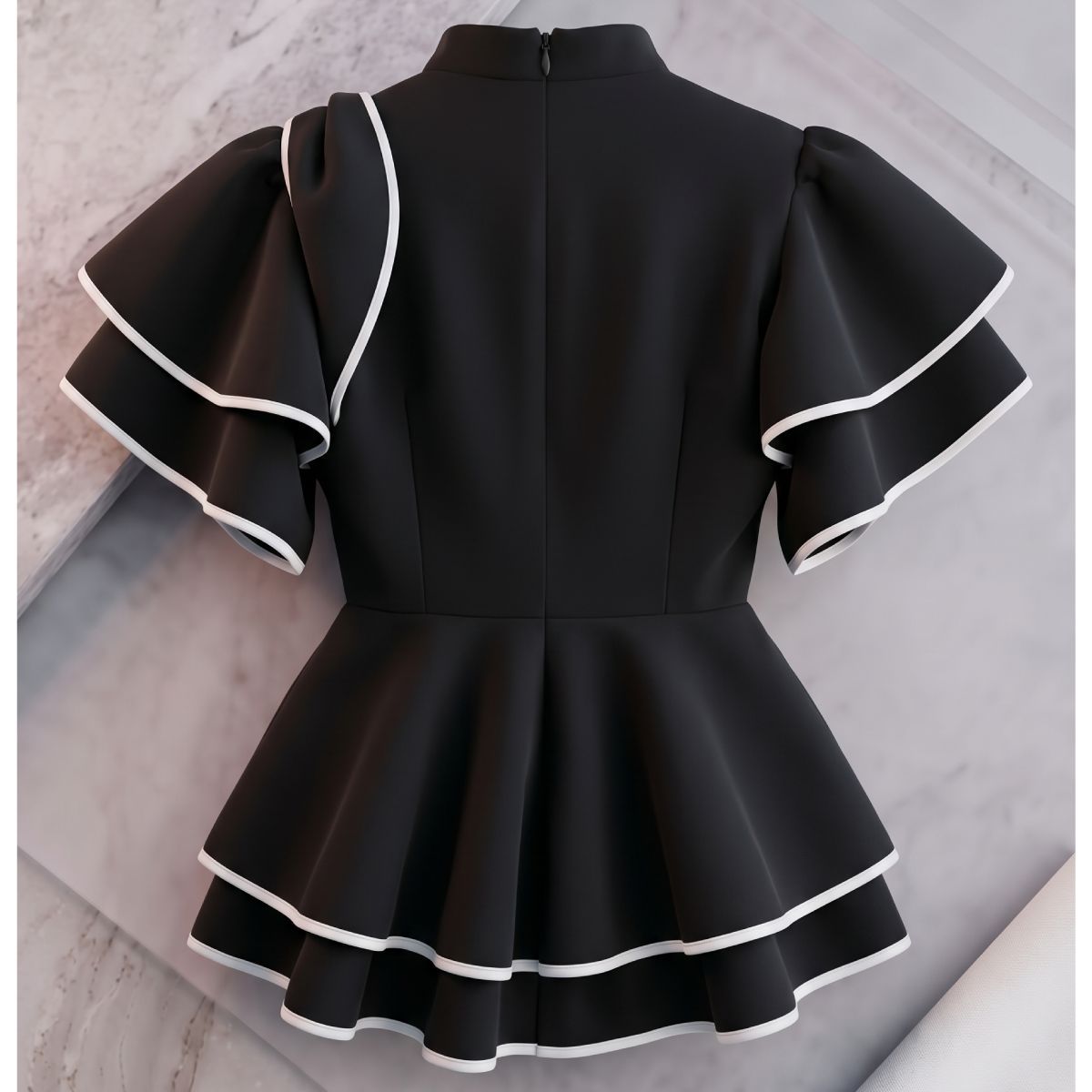 AKA Shield X-Large Black & White Trim Peplum Top