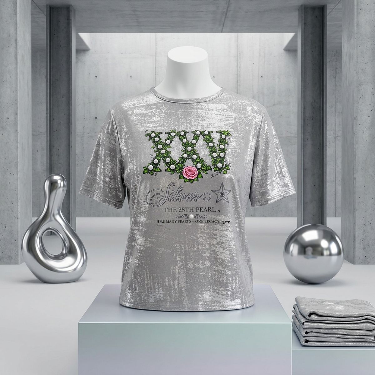 Large AKA Silver Soror 25th Pearl Metallic Tee