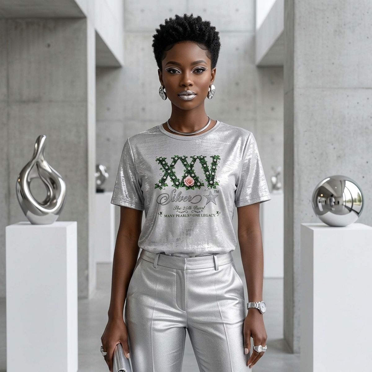 Medium AKA Silver Soror 25th Pearl Metallic Tee