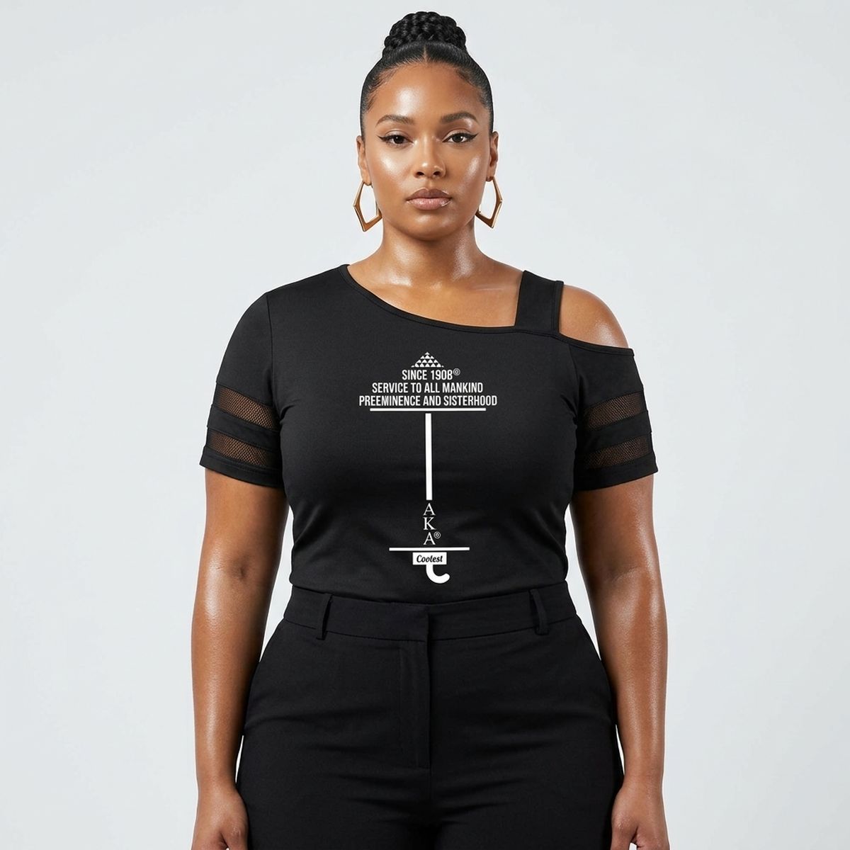 3XL AKA Black Cold Shoulder Cutout Athletic Top