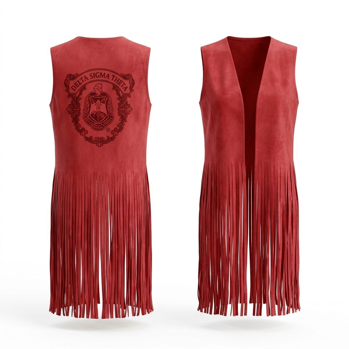 DST Crest Large Red Faux Suede Long Fringe Vest