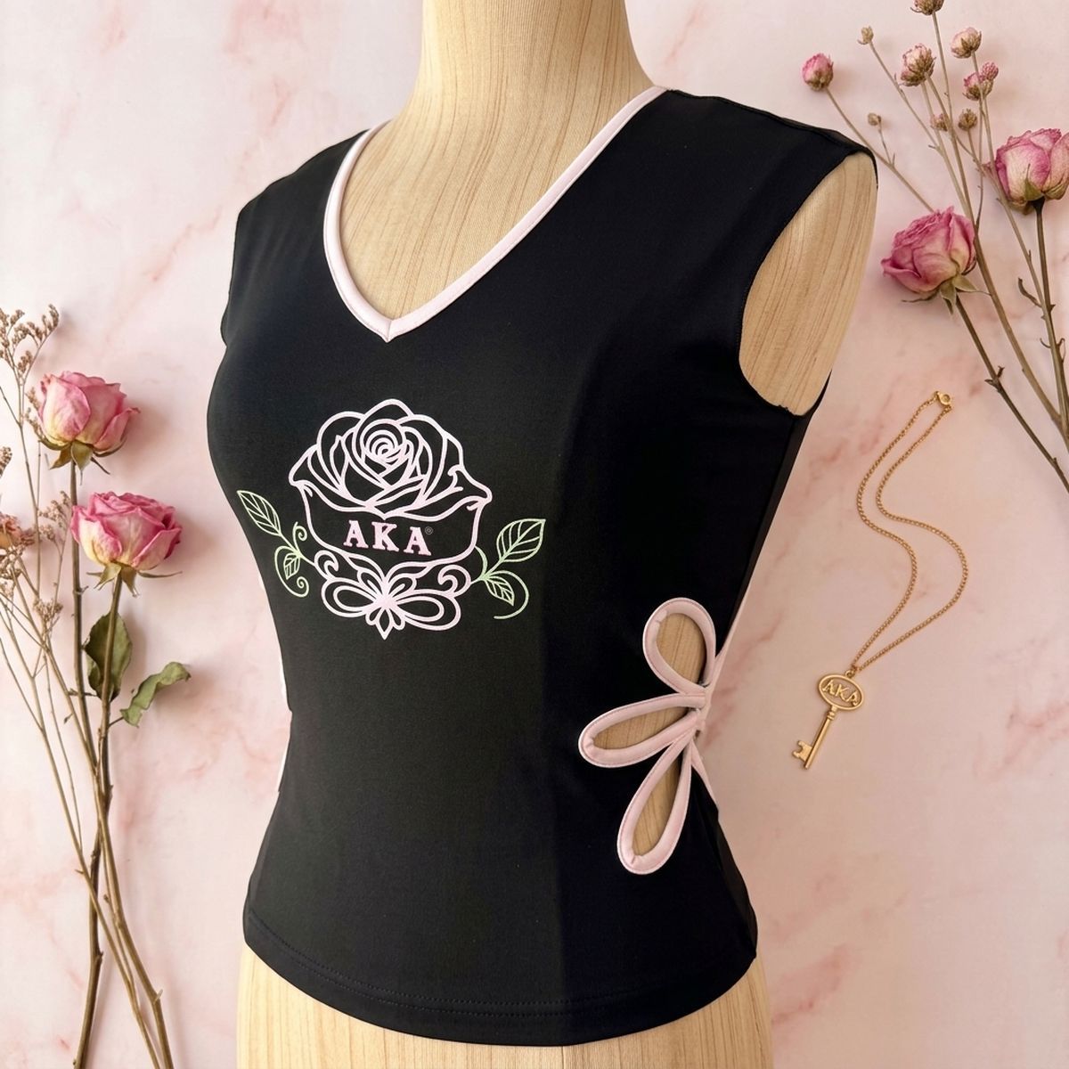 AKA Medium Black Flower Cut Out Sleeveless Top