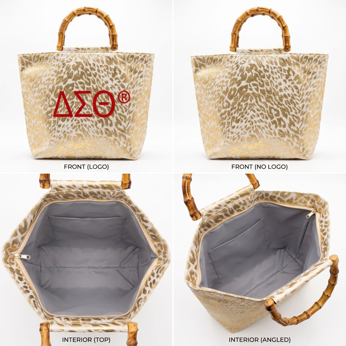 DST Gold Metallic Animal Print Bamboo Handle Tote