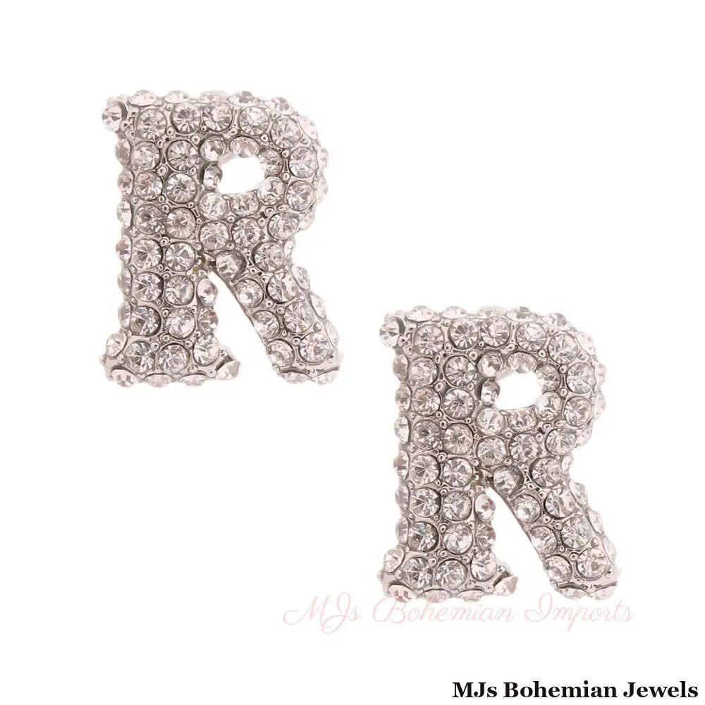 R Rhinestone Silver Studs