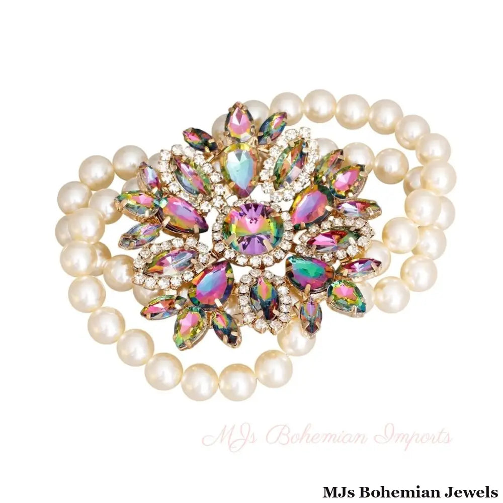 Radiant Pink Green Cream Pearl Bracelet