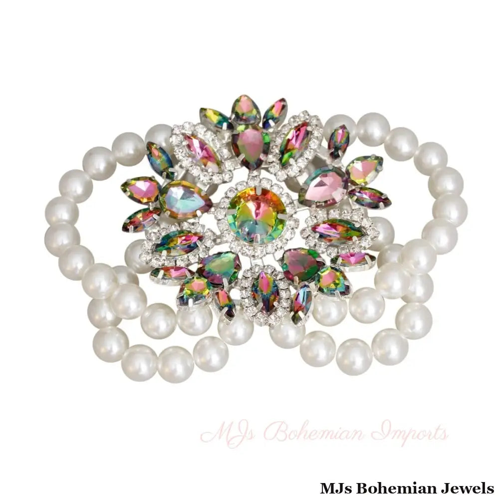 Radiant Pink Green White Pearl Bracelet