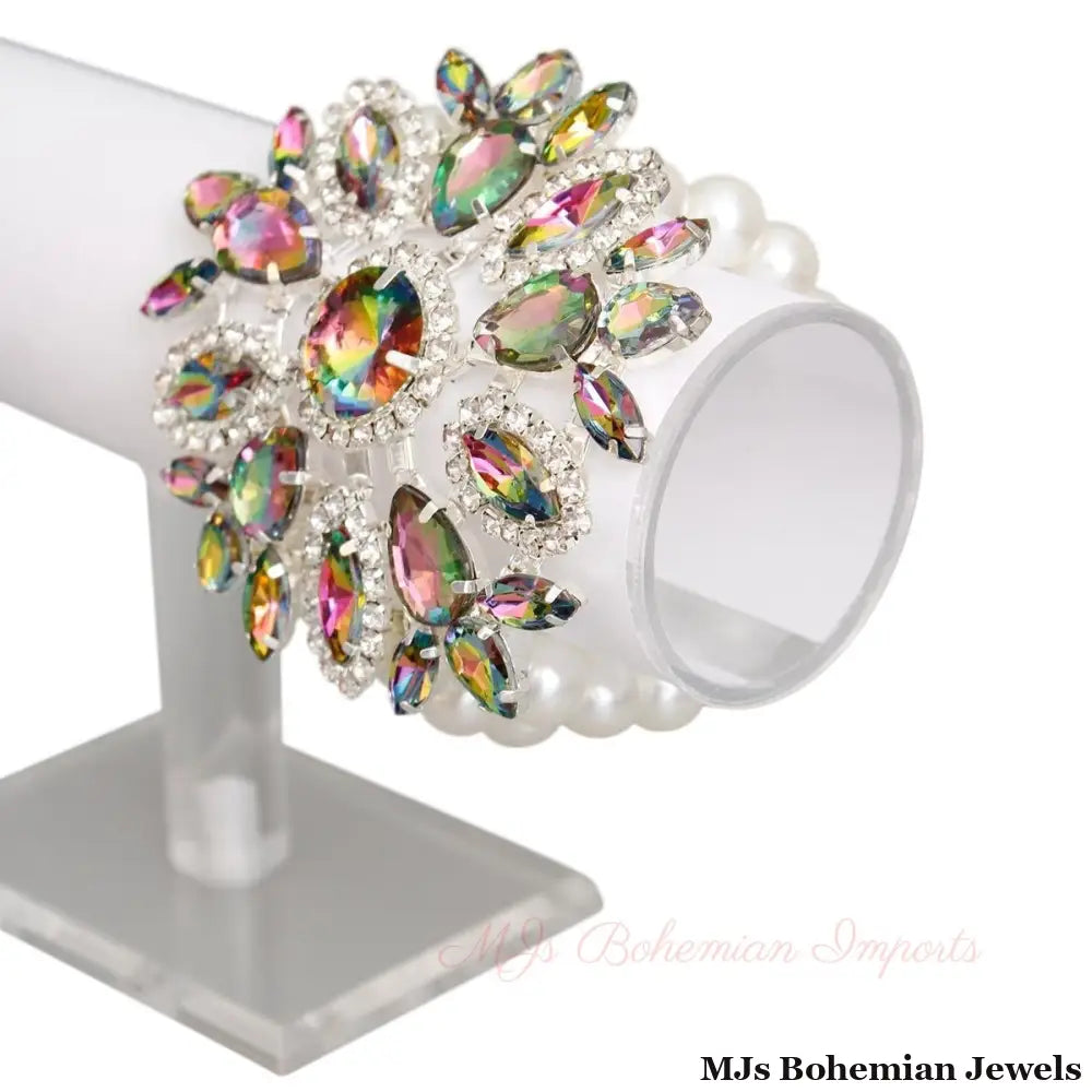 Radiant Pink Green White Pearl Bracelet