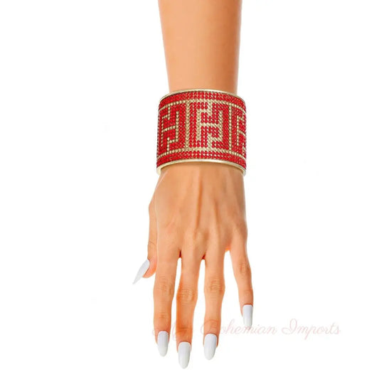 Radiant Red Greek Key Cuff - Bespoke Gold