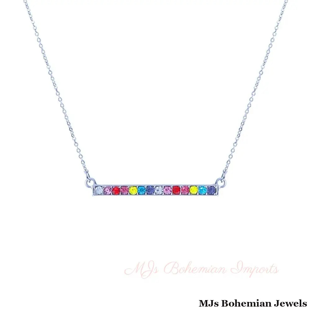 Rainbow Bar Silver Chain Necklace