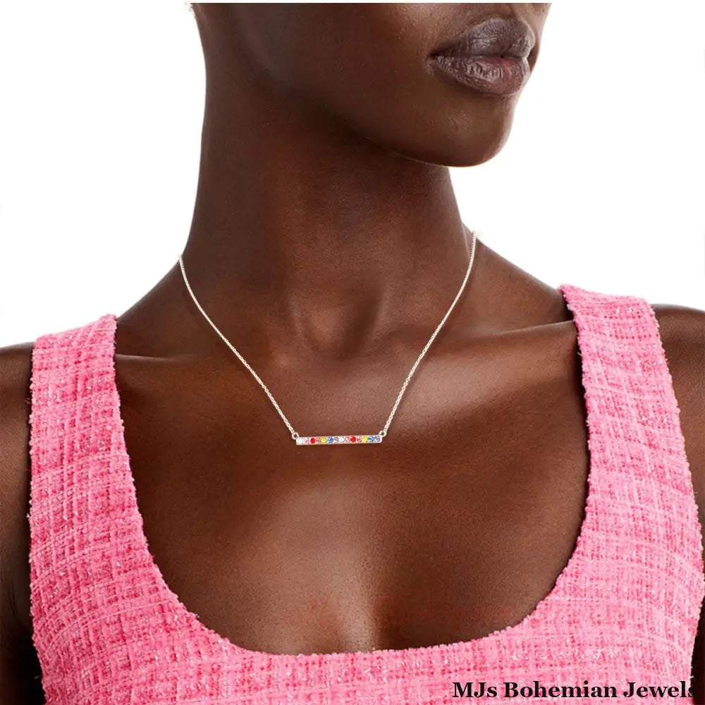 Rainbow Bar Silver Chain Necklace