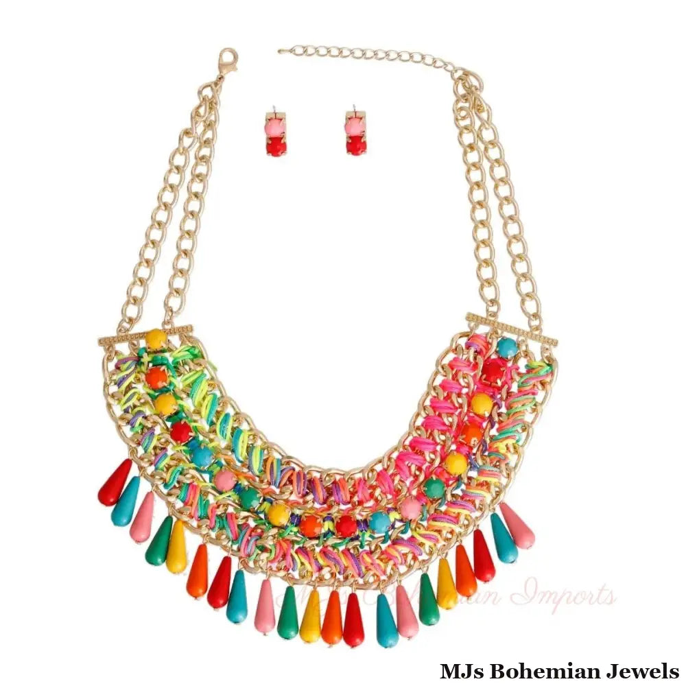 Rainbow Bead Boho Necklace