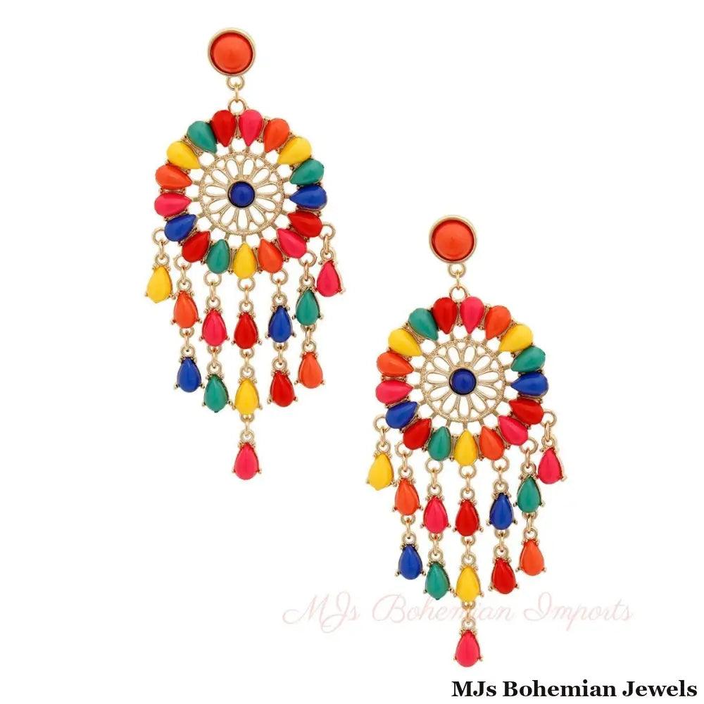 Rainbow Bead Dream Catcher Earrings