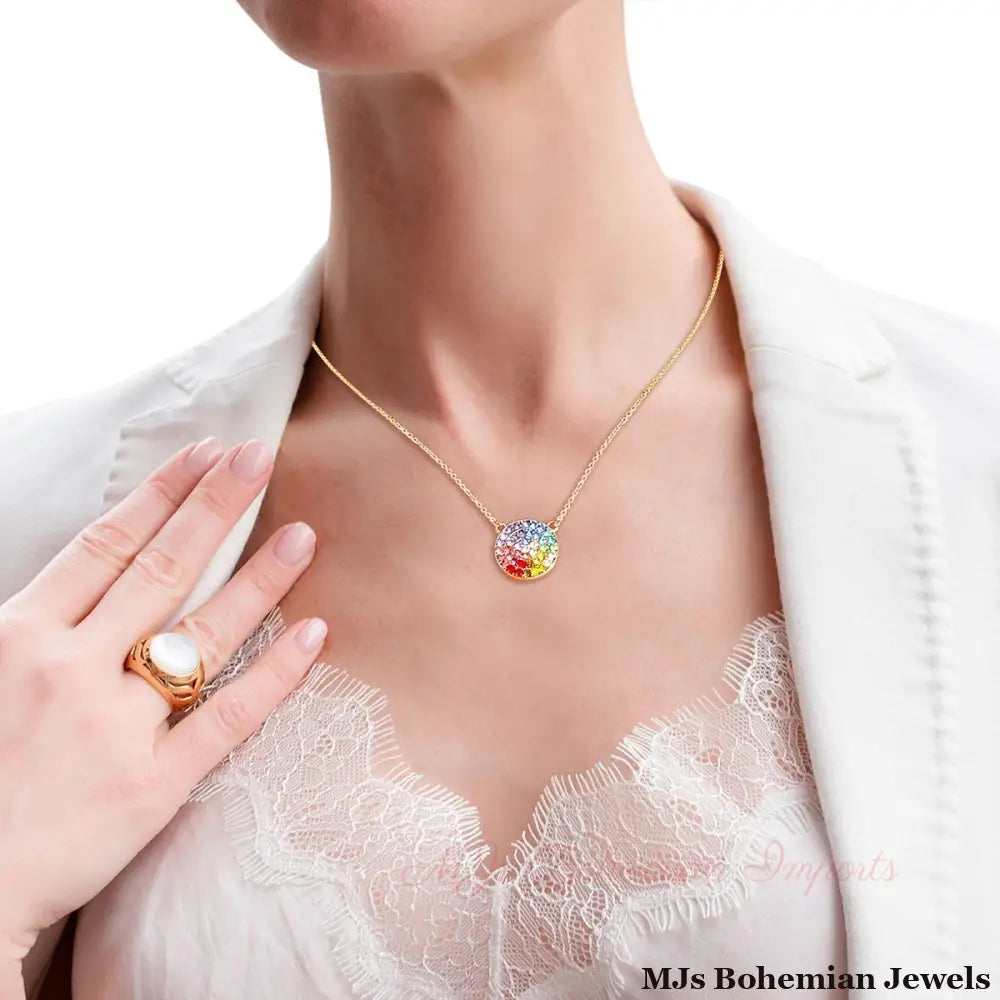 Rainbow Circle Gold Chain Necklace