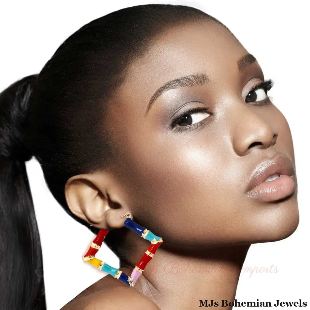 Rainbow Diamond Bamboo Hoops