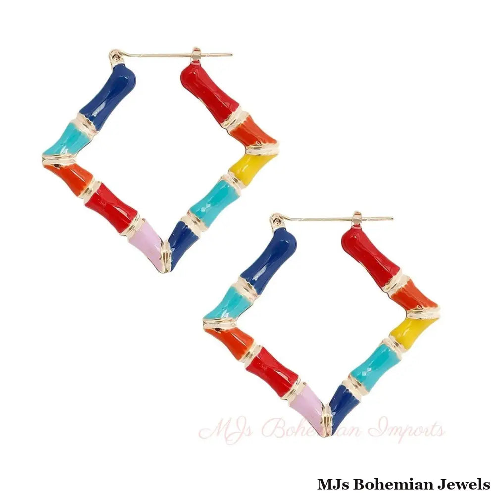 Rainbow Diamond Bamboo Hoops