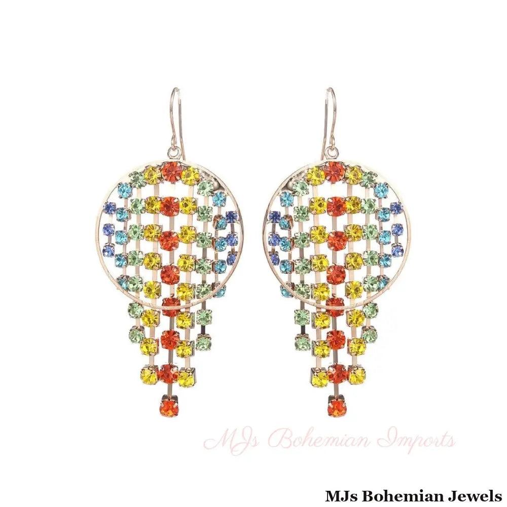 Rainbow Fringe Circle Earrings
