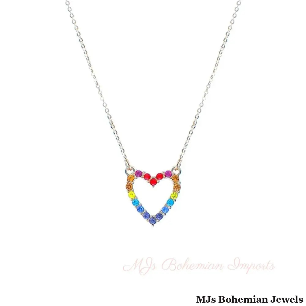 Rainbow Heart Gold Chain Necklace