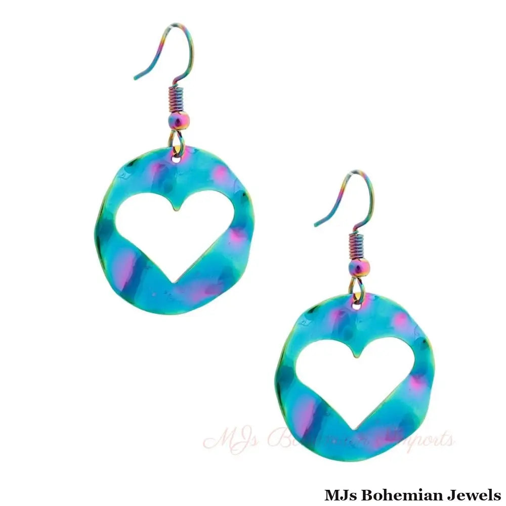 Rainbow Metal Cutout Heart Earrings