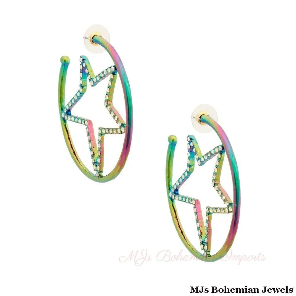 Rainbow Metal Star Hoops