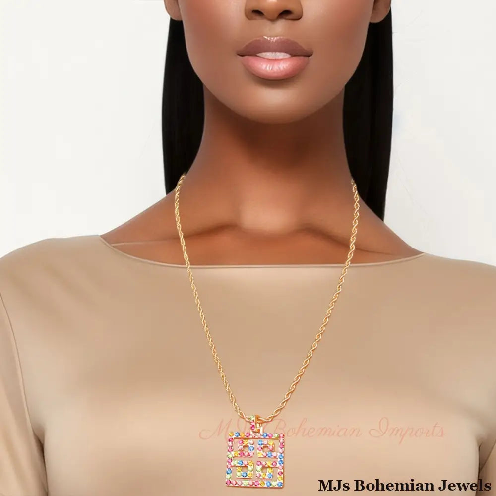 Rainbow Radiance: Multi-Hued Rhinestone Pendant