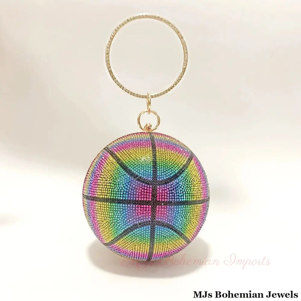 Rainbow Rhinestone Basketball Clutch