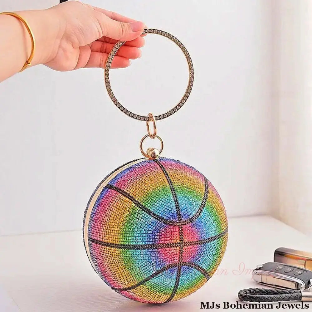 Rainbow Rhinestone Basketball Clutch