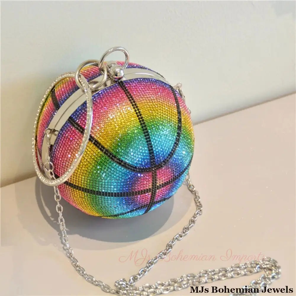 Rainbow Rhinestone Basketball Clutch