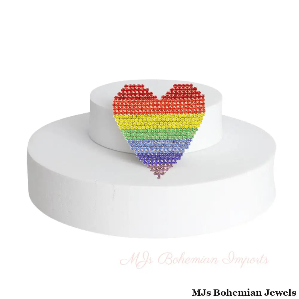 Rainbow Rhinestone Heart Brooch