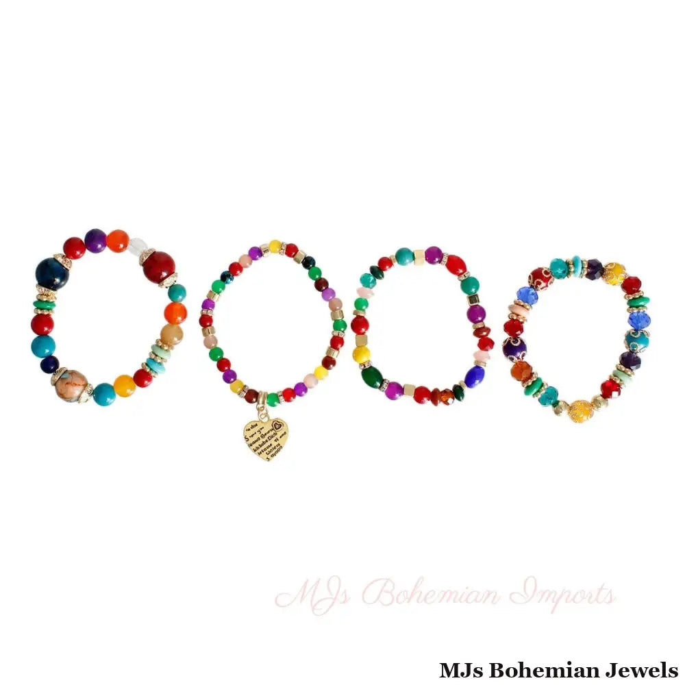 Rainbow Stone Glass Love Bracelets