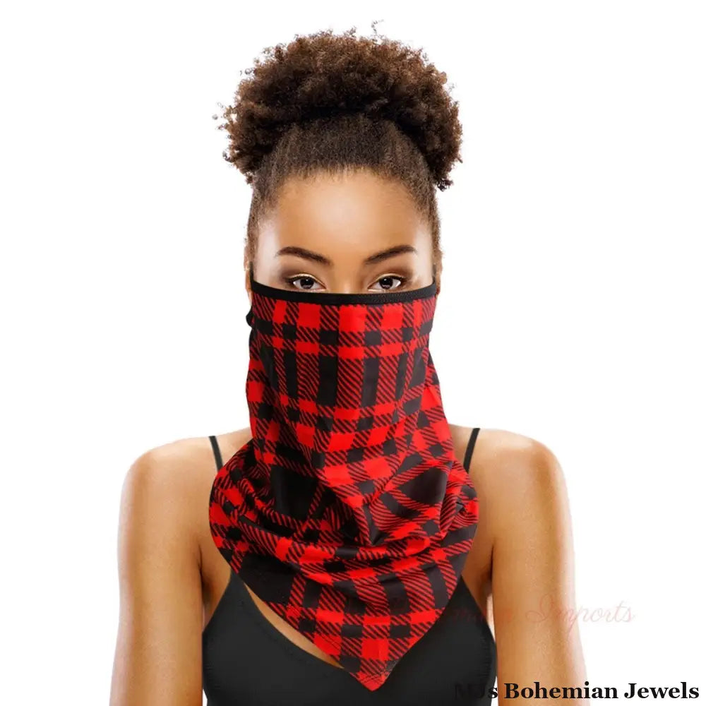 Red and Black Buffalo Plaid Scarf Mask