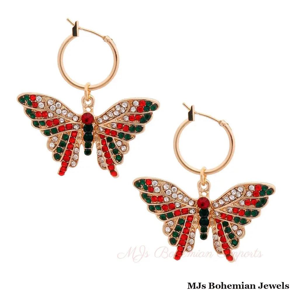 Red and Green Flutter Butterfly Hoops