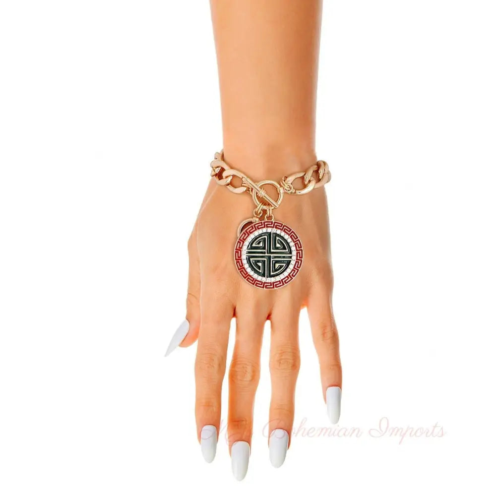 Red and Green Greek Toggle Bracelet