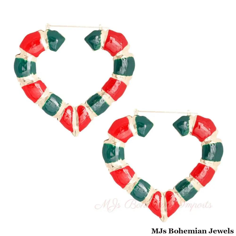Red and Green Heart Bamboo Hoops