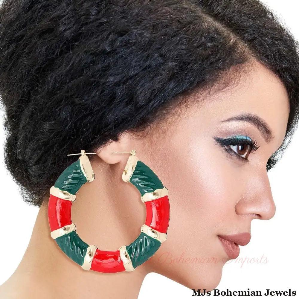 Red and Green Wide Bamboo Hoops