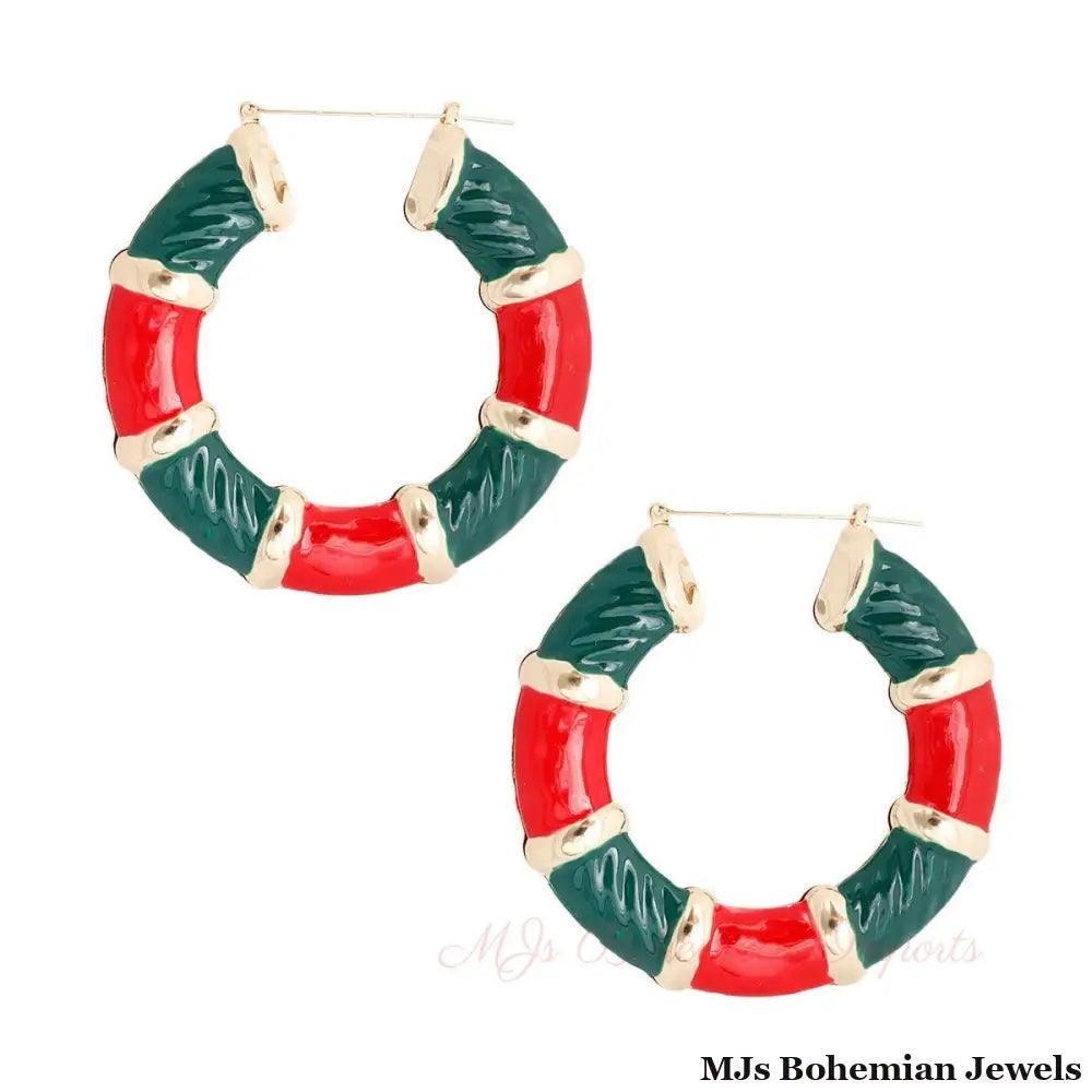 Red and Green Wide Bamboo Hoops