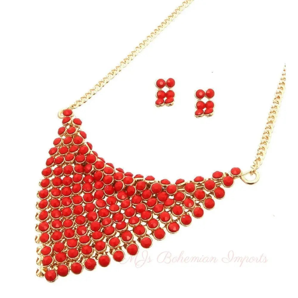 Red Bead Scarf Necklace Set
