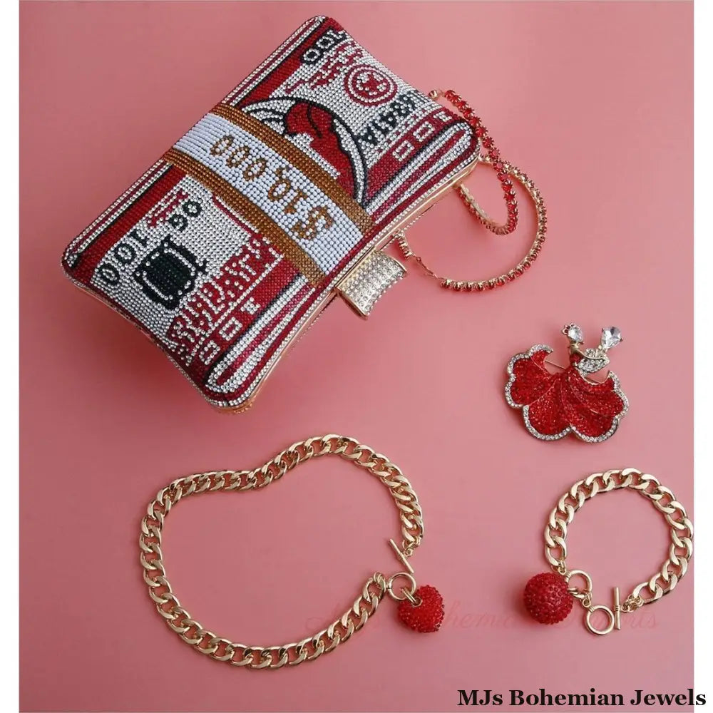 Red Bling Banded Cash Luxury Clutch
